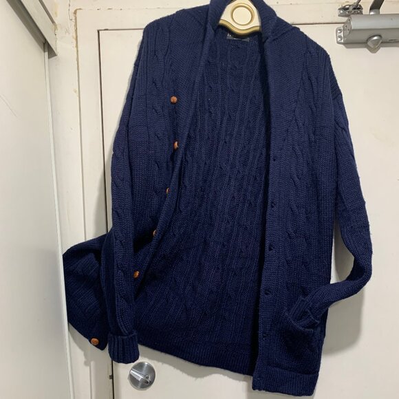 VINTAGE HARRY ROSEN TALL SLIM FIT CABLE KNIT WOOL SHAWL SWEATER CARDIGANS SIZE L - Picture 8 of 14